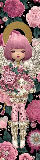 Free kawaii angel bookmark featuring floral pink kawaii angel